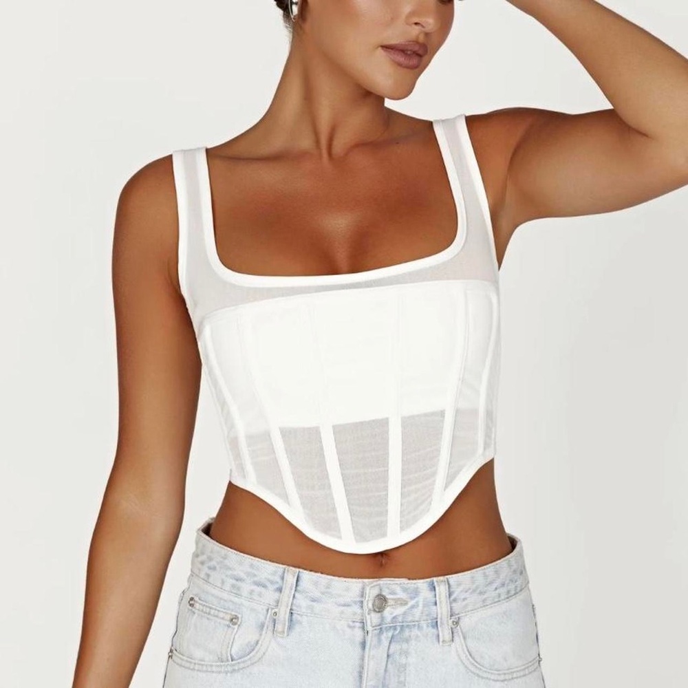 NWT MESHKI White Mesh Corset Top